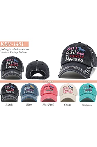 Scarvesme Women Just A Girl Who Loves Horses Washed Embroidered Vintage Cotton Distressed Baseball Cap #TOP2