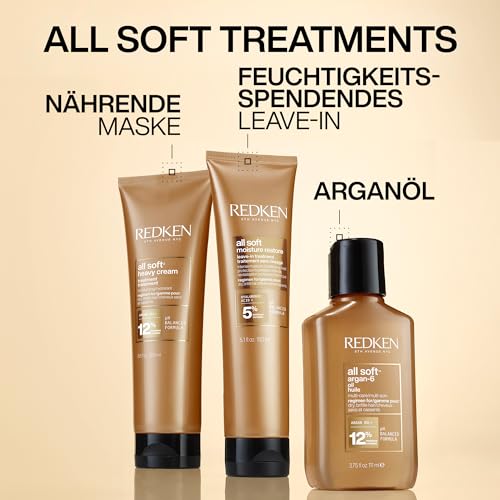 Redken Haarmaske mit Hyaluron für trockenes Haar, Anti-Frizz und Hitzeschutz bis 230° C, All Soft Moisture Restore Leave-In Maske, 1 x 150 ml