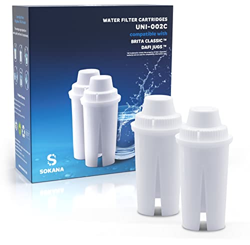 SOKANA TÜV SÜD Certifiée 2x Cartouche Filtrante, Compatible avec BRITA Classic - Eau Douce et Fraîche, Réduction du Chlore, du Calcaire et des Impuretés Cover
