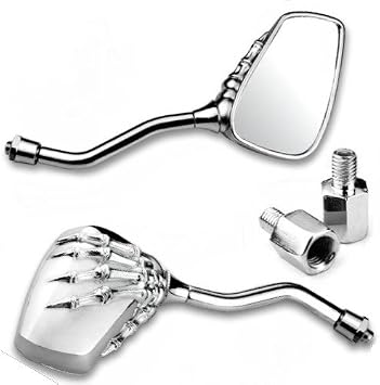 1 Pair Motorcycle Rear View Convex Blindsight Multi Angle Adjustable Billet Aluminum Chrome Plated Outside Rear View Side View Mirrors Skull Claw Style Universal Fit For Cruiser Chopper Touring Standard Street Naked Racing Sport Bike