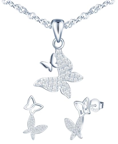 Evita alergias con este conjunto de collar y pendientes de mariposas en plata 925 pura