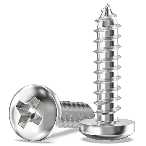 Valorada 50Pcs M6 Screws for Wood, Metal, Plastic, M6 x 25mm Button Head Self Tapping Screws, Phillips Drive, 304 Stainless Steel, Full Thread