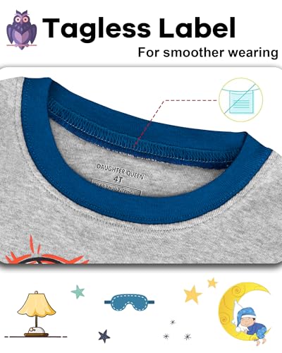 Image of DAUGHTER QUEEN Boys Pajamas 4 Pieces Long Set 100% Cotton Sleepwear Size 18 Months-12 Years
