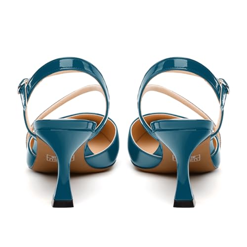 Women's Pumps, Pointed Toe Mid Heel with Buckle Ankle Strap, Fashion Solid Rhinestones Backstrap Pump for Women4