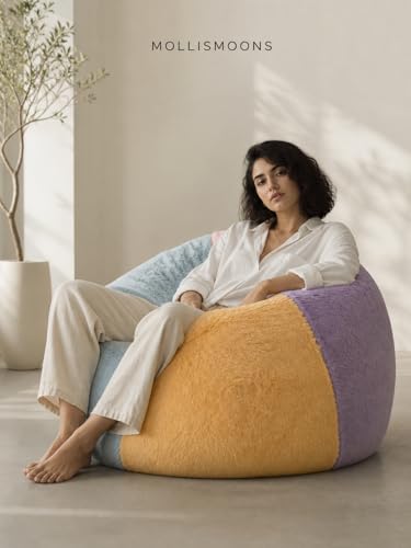 Image of Mollismoons Faux Fur Bean Bag Chair Cover for Adults & Kids | Luxury Lounger & Round Floor Sofa Seating | Modern Cozy Feel | No Beans Included (Pestal, Teardrop)