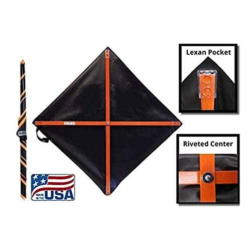 Condition photo showing Good Condition for 48" Non Reflective Fluorescent Vinyl Orange Roll-Up Traffic Warning Sign. Legend: (Trucks Entering and Leaving Highway)