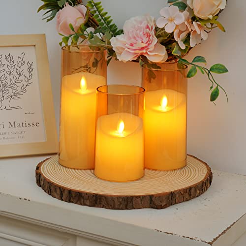 Raycare Realistic Flameless Candles, Battery Operated Acrylic Led Pillar Candles With Remote Control And Timer, Gold, Set Of 3 #TOP2