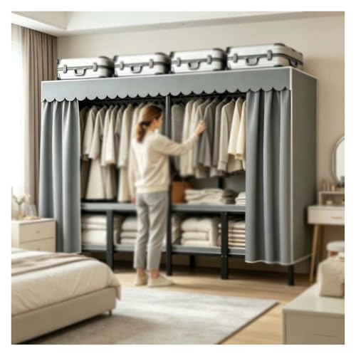 Armario Tela, armarios Dormitorio Baratos, Profundizar en la Gran Capacidad con Riel，Closet Armario para habitación para Salón, Habitación pequeña, Apartamento, Piso de Alquiler(140cm)