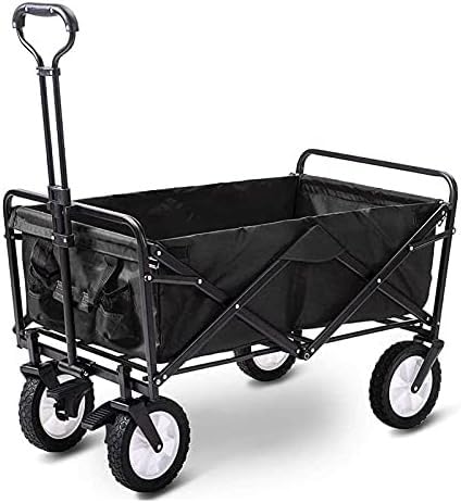 Carretilla plegable, capacidad 80 kg, portátil con 4 ruedas y frenos de acero, carrito plegable de mano, negro miniatura 1
