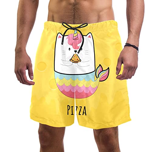Maillot de bain homme motif chat sirène pizza short plage séchage rapide JDEZ