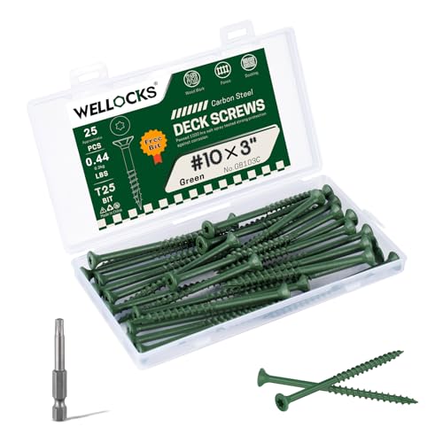 Image of WELLOCKS #10 x 3 in Green Deck Screws, 0.44 lb Trial Size | Green Epoxy Coated Deck Screws with T25 Bit for Outdoor Fences, Decks, Posts, and Treated Lumber.