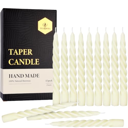 Bougies coniques en cire d'abeille naturelle blanche pour décoration de table de fête