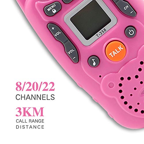Eoncore T358 Walkie Talkies for Kids Two Ways Radio Toy Long Range 22 Channels 10 Call Tone Build-in Flashlight Pink - Thumbnail 4