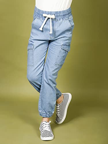 Image of LILPICKS Girls Light Denim Wash Cargo Jogger Jeans (Light Blue)