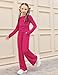 Arshiner Girls' fashion 2 Piece Outfits Lounge Sets Ruched Long Sleeve Top Wide Leg Pants Clothing Sets Rose Red 12-13 Years
