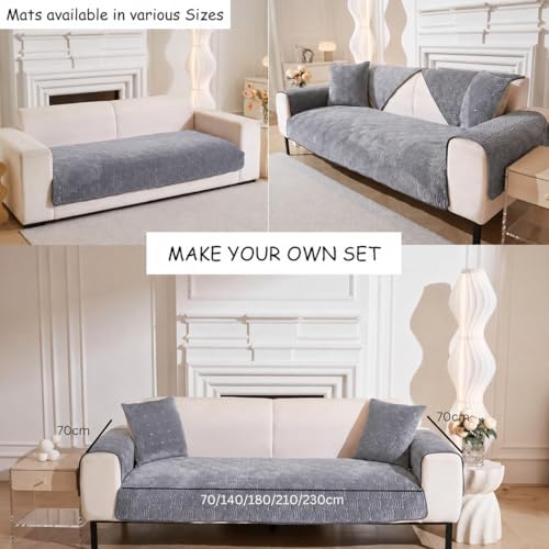 Image of HOMETHREADS Innovative Premium Velvet Sofa Cover Mat with PVC Backing for Non-Slip Comfort (C Grey, 2Pc Armrest Mat | 50x70cm)