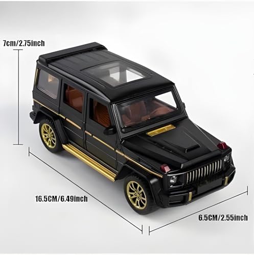 Image of Die-Cast Model Car, 1:32 Scale, Black with Gold Accentsband Hood Pull Back Super Car with Openable Doors Sound and Light for Birthdays Gift Party Decorations (G Wagon 1:24)