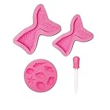 KEKU 3 Packungen Silikon-Fondant-Formen mit 1 Tropfer, antihaftbeschichtet, Meerjungfrauenschwanz, Meereswold, Silikonformen für Kuchen, Kekse, Süßigkeiten, Schokolade