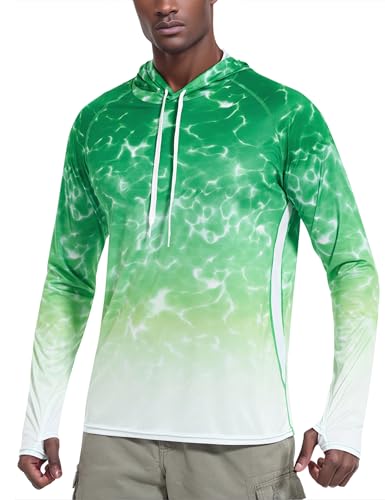 Men's UPF 50+ Sun Protection Hoodie Shirts - Outdoor Fishing Long Sleeve Thumbholes T-Shirt Lightweight
