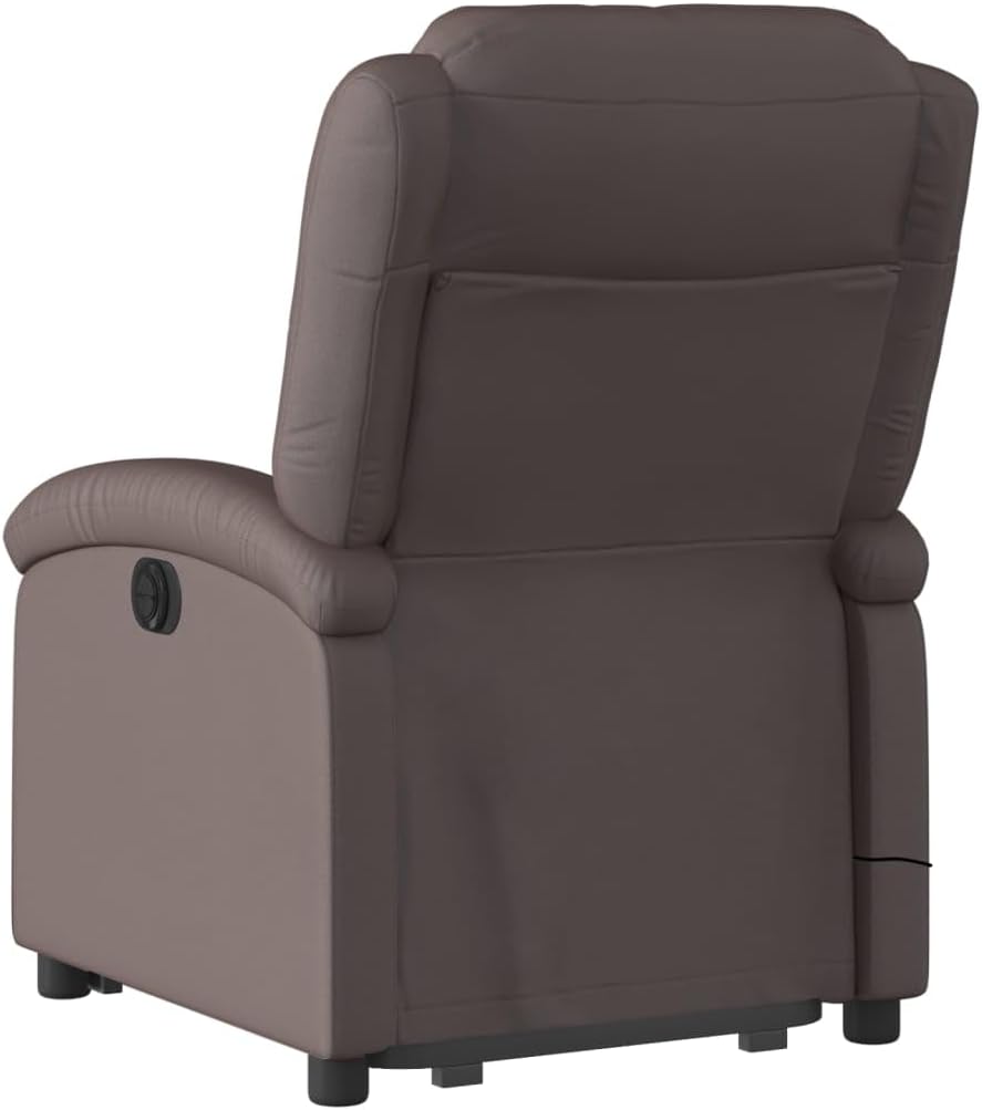 vidaXL Dark Brown Massage Recliner Chair - Real Leather, Manual/Power Lift, Vibration Massage, Durable Metal Frame for Living Room/Lounge, 3205941