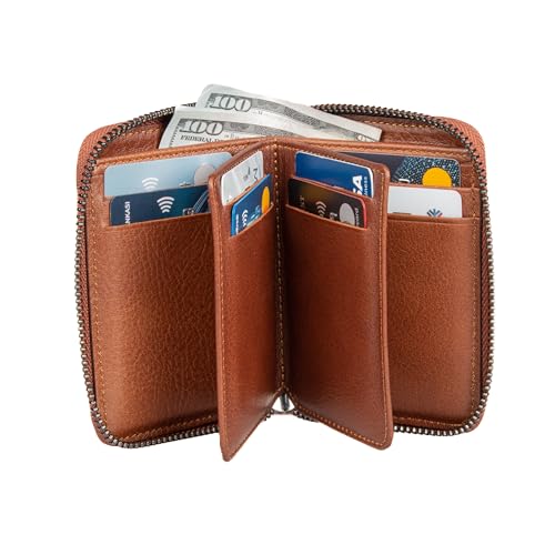 grande 1786 Genuine Leather Small Zip Around Wallet For Men and Women Minimalist Card Case Small Zippered Purse (Brown)2