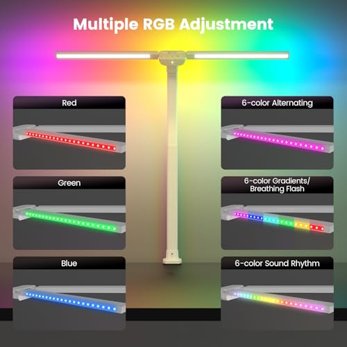 Image of SIBRILLE Upgraded LED Desk Lamp for Home Office with RGB, Rotatable Computer Desk Light with Remote, Tall Table Lamp with Clamp for Working, Dimmable Dual Head Task Lighting for Monitor PC, 22W