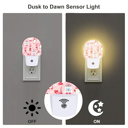 Image of Cute Love Gnomes Night Lights,Gnomes with Red Hearts Plug in Night Light with Dusk to Dawn Sensor, 0.5w Energy Saving Nightlight for Hallway Stairway Birthday Mother's Day Gifts
