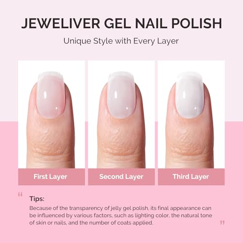 Image of MelodySusie White Gel Nail Polish, 0.5Fl.oz Jeweliver Jelly Gel Polish Translucent Nude Natural Color Soak Off UV LED Light Cure Gift Nail Art Manicure DIY at Home JIG07