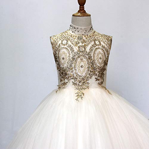 Gold Lace Flower Girls Pageant Dresses Long Puffy Prom Tulle Ball Gown3