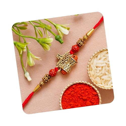 Image of eCraftIndia Golden Red Religious Shrinathji Rakhi for Brother | Raksha Bandhan Rakhi for Bhai Bhaiya