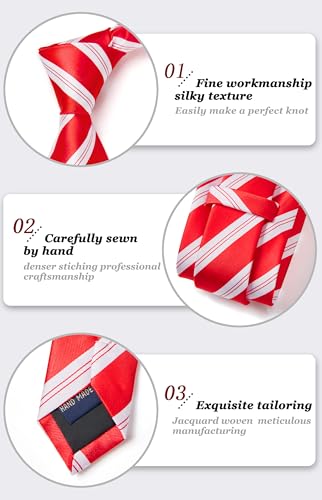 Image of HISDERN Stripe Tie Mens Ties with Pocket Square Set Classic 3.4'' Silk Formal Necktie Handkerchief for Business Wedding