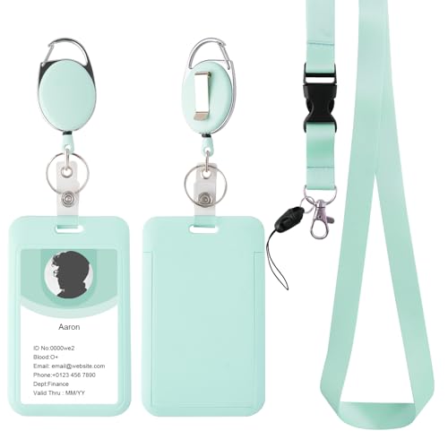 Image of Retractable ID Badge Holder with Lanyard,Heavy Duty Badge Reel,Detachable Keychain, Cruise Ship Cards Holder,for Nurse Officer Teacher Security Staff Women Men(Green)