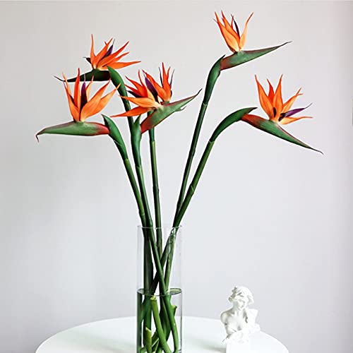 YQYAZL 3 Pack Artificial Heaven Bird Plant, Flowers of Paradise Faux Plants Fake Arrangements for Wedding Home Decor Orange