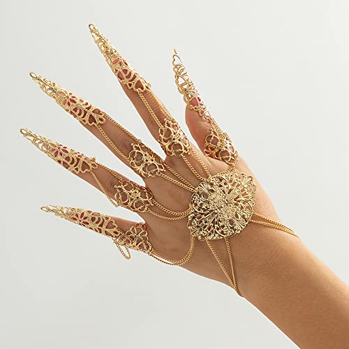 Octwine 1 pcs Ancient Queen Bracelet with Finger Nails Tip Claw Belly Dance Hand Chain Indian Dainty Costume Finger Nails Bracelet for Women3