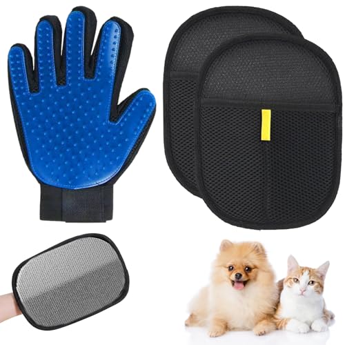 2PCS Two Way Pet Static Hair Removal Gloves and 1PCS Gentle Deshedding Brush Glove Pet Grooming Glove Washable Reusable Forhousehold Cleaning, Multipurpose Pet Care Accessory for Cats and Dogs