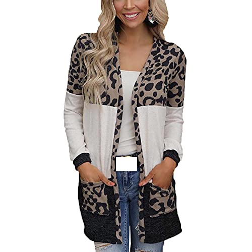 WZXHNYYZYQ OtoñO E Invierno Moda Mujer Estampado De Leopardo Costura Chaqueta De Punto CáRdigan Mujer De Longitud Media Cover