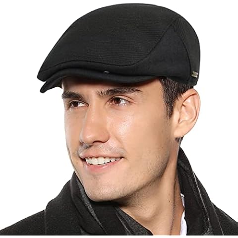 Genfien Mens Vintage Tweed Flat Cap Newsboy Cap Beret Hat Adjustable Autumn Winter Black Cover