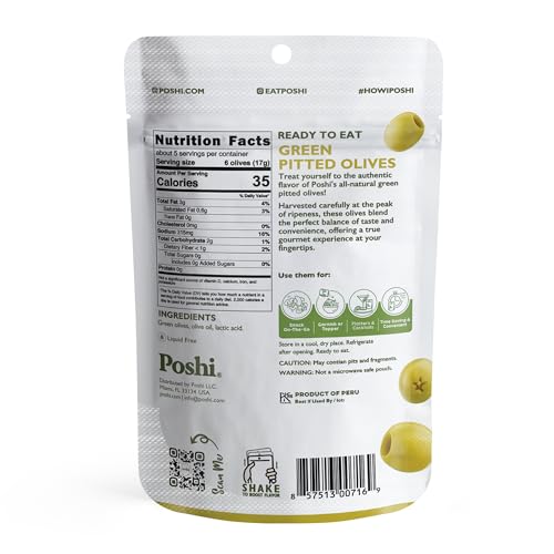 Image of POSHI Green Pitted Olive Snack Packs, Original, 3 oz (Pack of 6)