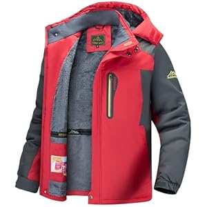 Men’s Winter Ski Jacket Warm Waterproof Fleece Liner Snow Coat Hooded Windproof Mountain Raincoat