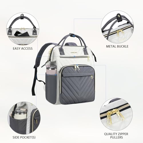 Image of VANKEAN 15.6 Inch Laptop Backpack for Women Fashion Computer Work Bag, Large Capacity Waterproof Backpack, College Daypack Business Travel(Beige-Grey, 15.6 Inch)