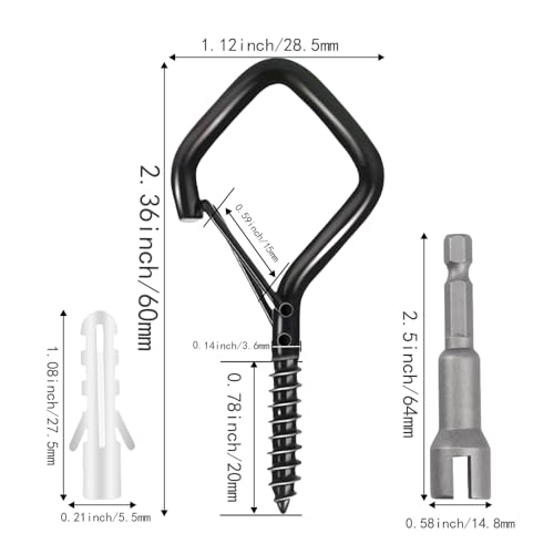 32-Pack-Heavy-Duty-Black-Screw-Eye-Hooks-with-Safety-Clips-Metal-Ceiling-Hooks-for-Hanging-Plants-Wind-Chimes-Bird-Feeders-IndoorOutdoor-Lights