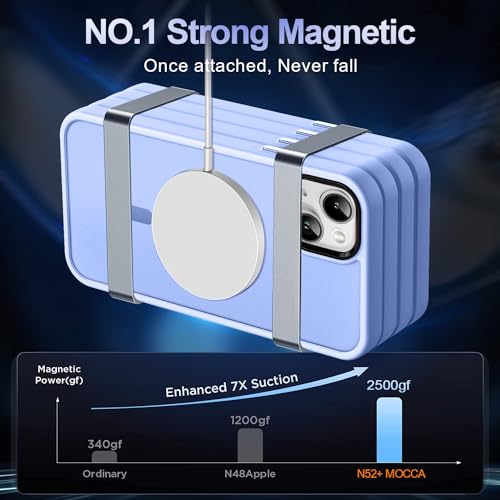 Image of MOCCA Magnetic Shockproof for iPhone 13 Case,Blue | 13ft Drop | Compatible with MagSafe | w / Screen & Lens Protectors | Anti-Slip Matte | Raised Camera & Screen Lip | Ultra-Slim