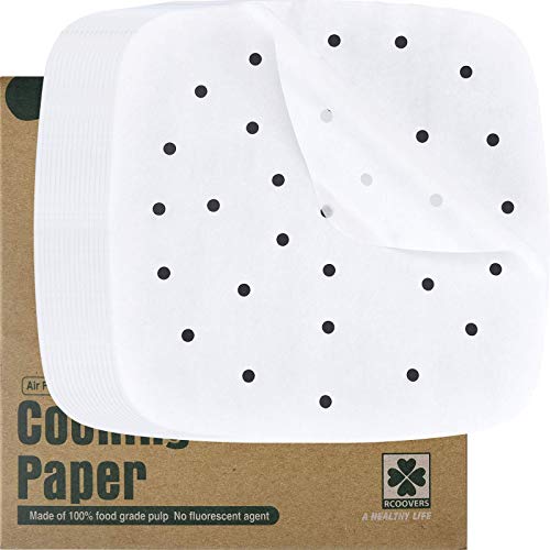 Air Fryer Parchment Paper For Baking Bamboo Steamer Liners 7 Inch 200Pcs White Square Perforated Parchment Paper Non-Stick Steamer Mat For Baking/Steaming/Cooking With Silicone Paper #TOP7