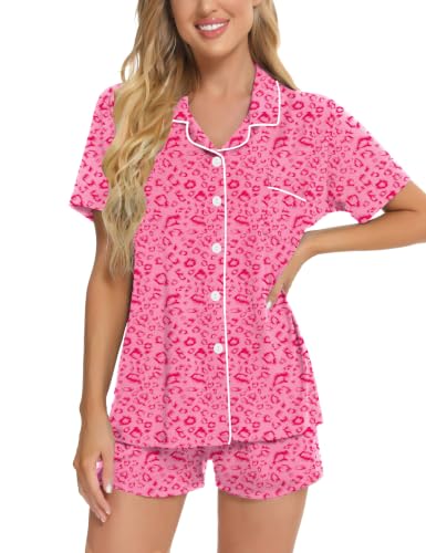 Image of SWOMOG Womens Button Down Pajamas Set Short Sleeve Sleepwear Bride Soft Pj Lounge Sets XS-3XL
