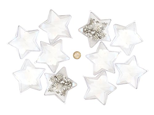 CRYSTAL KING Juego de 10 piezas de formas acrílicas grandes estrellas divisibles 10 cm de diámetro bola transparente para colgar bolas de acrílico transparente para rellenar, bolas de plástico Cover