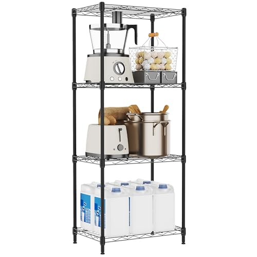 Image of M MZG 4 Tiers Shelf Metal Storage Shelves Wire Rack Closet Organizers for Garage Kitchen Bathroom Laundry Black 11.8 inch D x 17.7 inch W x 41.9 inch H