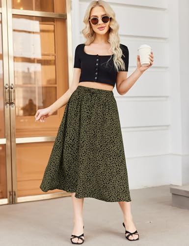 Bluetime Women Floral Print Midi Skirt Summer Beach Pleated Elastic High Waisted A Line Skirt3