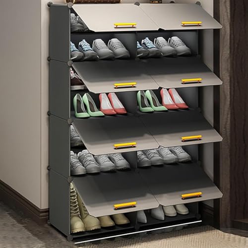Image of Sunderlook Shoe Rack Plastic for Home- Slipper Stand, Professional Shoe Stand, Chappal Stand, Multipurpose Foldable Standing Comfort Runner Shoe Rack with Door (Charcoal Grey, 16 Shelf 8 Door)