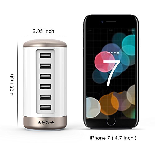 USB Charger 6-Port USB Wall Charger : Jelly Comb Universal Multiple USB Charger Station with Smart Identification for Phones, Tablets and All Other USB Devices - White & Gold - Thumbnail 2