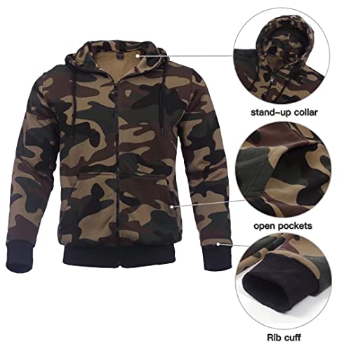Megub Camo Tracksuits 2 Pieces For Men Lightweight Fleece Hoodie Sweat Suit Casual Running Outfit Full Zip Jogger Set Sports Activewear(Camo Green,M) #TOP2